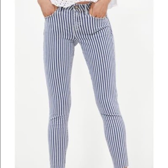 Zara denim railroad stripe skinny jeans